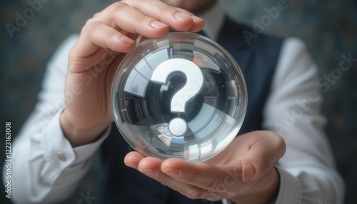 Businessperson Holding a Crystal Ball with a Question Mark photo