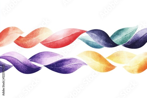 Colorful watercolor leaves intertwining, creating a vibrant pattern suitable for backgrounds