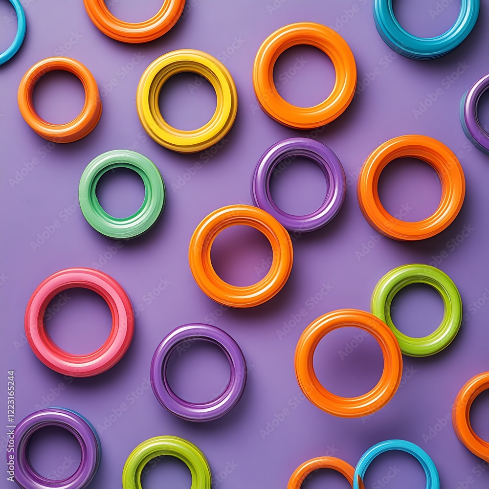 render of colorful rings on purple background. Abstract background render of colorful rings on purple background. Abstract background