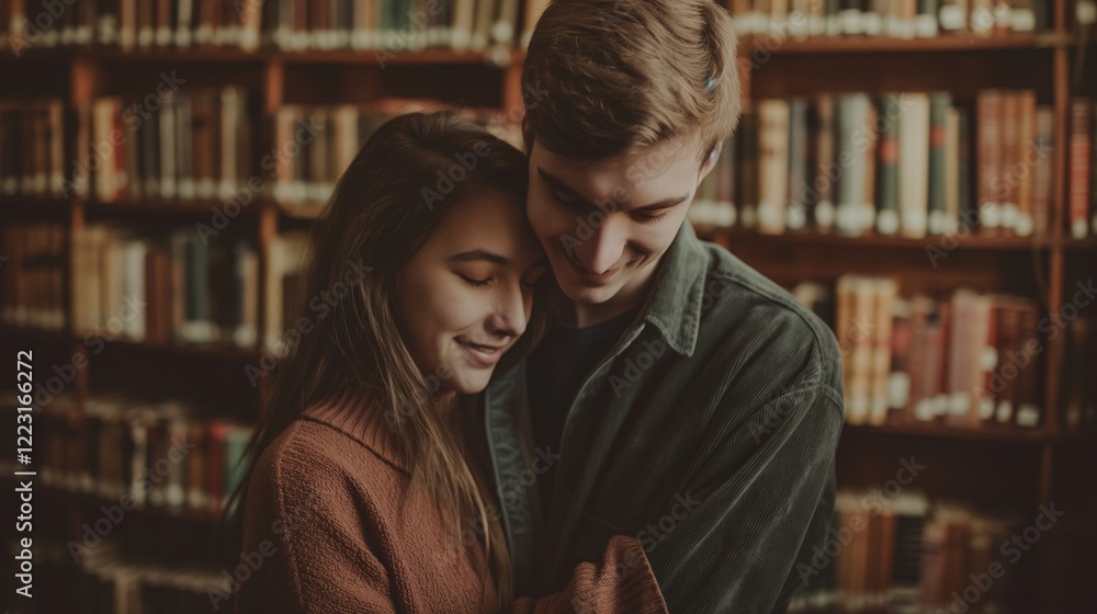 Romantic Embrace in Library Romantic Embrace in Library
