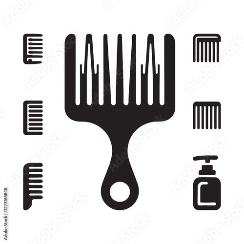 Silhouette Comb Illustration with Hair Care Products and Accessories