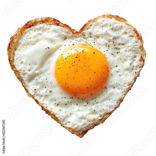 fried egg in heart shape on a white background