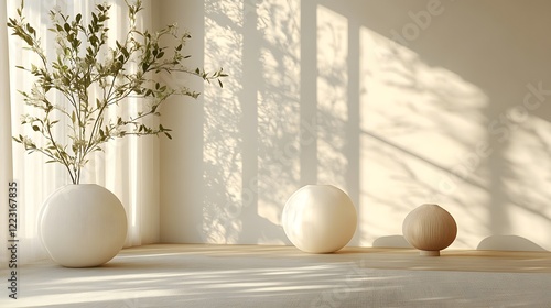 Calm gradient background featuring soothing light patterns and a gentle neutral toned arrangement of spherical objects creating a serene modern and aesthetically pleasing atmosphere