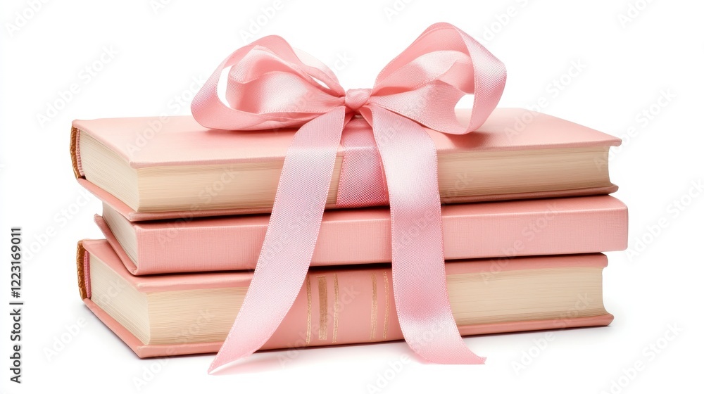 Fototapeta premium Stack of Pink Books Tied with a Ribbon Elegant Gift Romantic Books