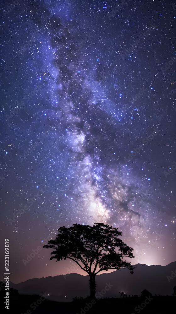 Fototapeta premium Stunning Night Landscape Under Celestial Skies - A Detailed Guide and Techniques for Night Photography