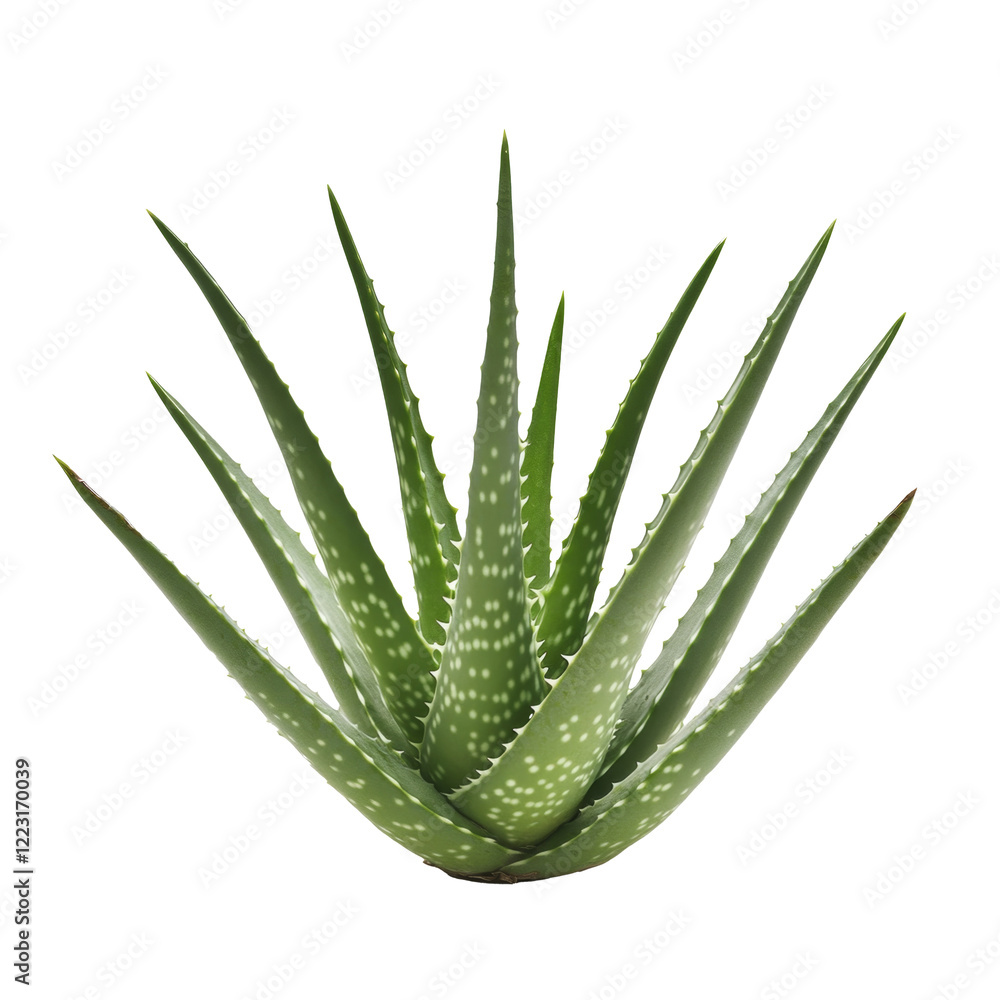 Obraz premium Aloe vera plant with long green leaves and white spots, perfect for decoration and health benefits