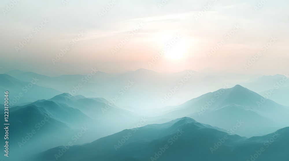 Majestic mountain landscape with soft gradient lighting and ethereal atmospheric haze creating a serene and calming modern aesthetic Majestic mountain landscape with soft gradient lighting and ethereal atmospheric haze creating a serene and calming modern aesthetic