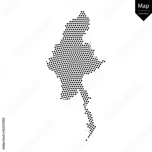 Abstract image Myanmar map from point Black on a white background. Vector illustration eps 10.	
