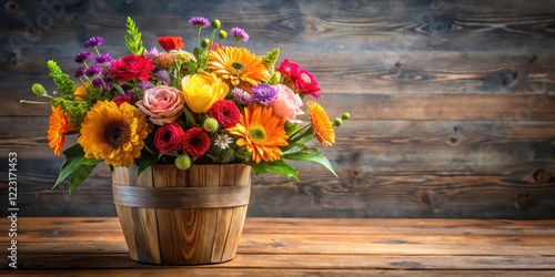 Wallpaper Mural Freshly cut mixed colorful flowers arrangement in a elegant wooden vase Torontodigital.ca