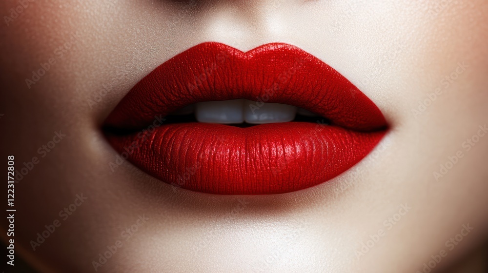 Close-up of luscious red lips, showcasing vibrant lipstick and smooth texture. Close-up of luscious red lips, showcasing vibrant lipstick and smooth texture.