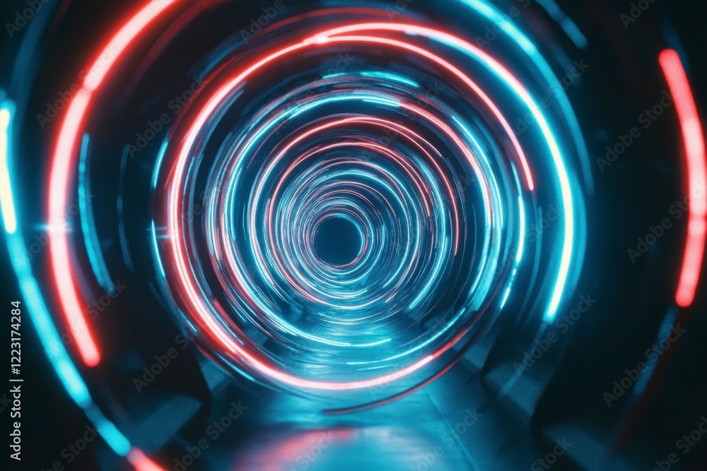 Obraz premium Futuristic Tunnel with Neon Lights in Blue and Red Colors