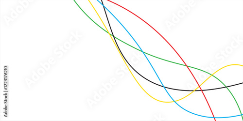 Abstract colorful wave background with Olympic line colors isolated on white background