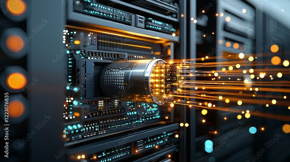 Fototapeta premium Data processing event showcasing advanced server technology modern data center digital imagery high-tech environment close-up viewpoint concept of innovation