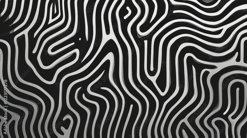 Naklejka premium Abstract black and white wavy lines creating a dynamic pattern.