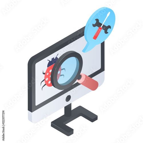 Virus Scanning System  isometric concept, Malware Spyware Detection Config vector icon design, Web hosting service Symbol, Computing machines Sign, Internet Application Management stock illustration