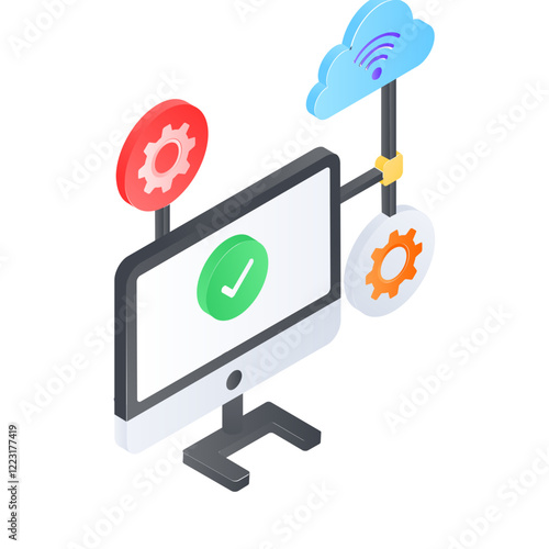 Configuration Cluster  isometric concept, Installing Instance on Remote Machine vector icon design, Web hosting service Symbol, Computing machines Sign, Internet Application Management illustration