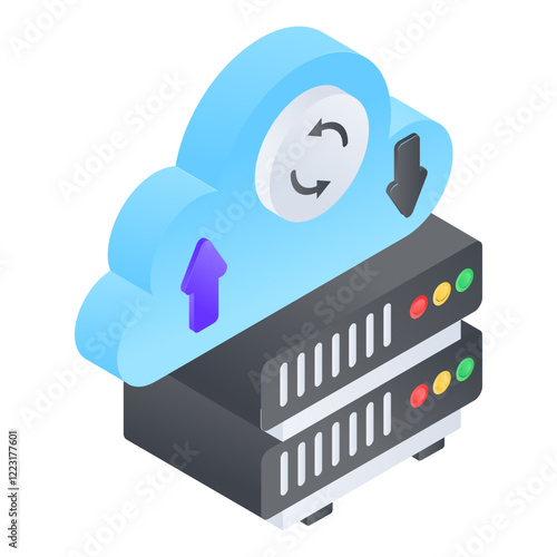 updating or rebuilding cloud servers caches  isometric concept, promising rules are changed vector color design, Web hosting service Symbol, Computing machines Sign, Internet Application Management