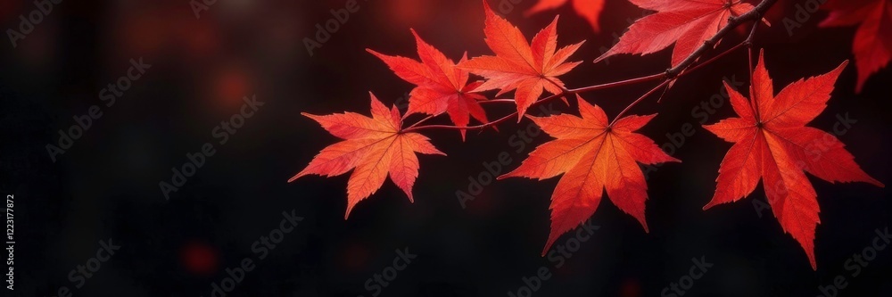 Red and brown maple leaves isolated on a dark background, maple leaf colors, colored leaves, woodsy landscape Red and brown maple leaves isolated on a dark background, maple leaf colors, colored leaves, woodsy landscape