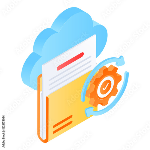 File Folder Management on Cloud  isometric concept, configure backups at application vector icon design Web hosting service Symbol, Computing machine Sign, Internet Application Management illustration