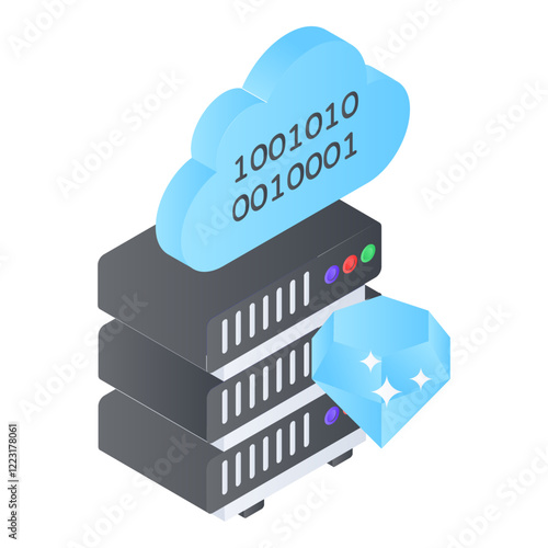 Cloud data encryption  isometric concept, Process to converting into unreadable format vector design, Web hosting service Symbol, Computing machines Sign, Internet Application Management illustration
