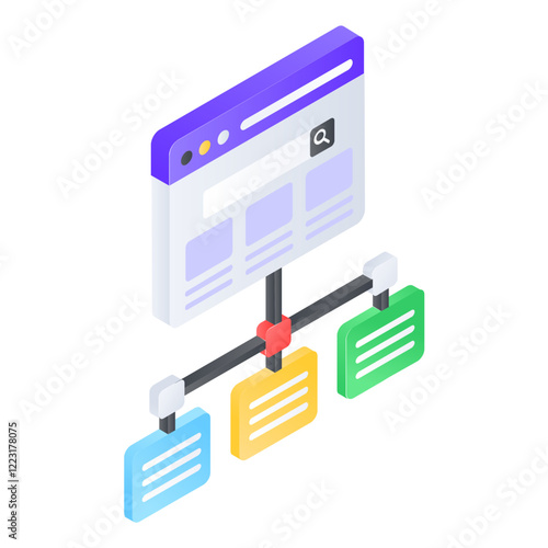 Website Silo structures  isometric concept, tier link building vector icon design, Web hosting service Symbol, Computing machines Sign, Internet Application Management stock illustration