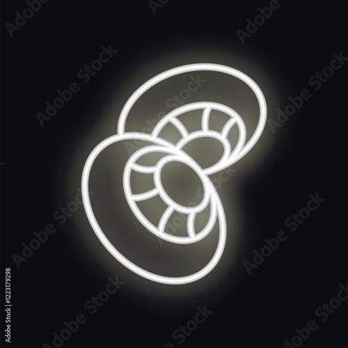 Neon sign shaped like a ram head, glowing white against a black background