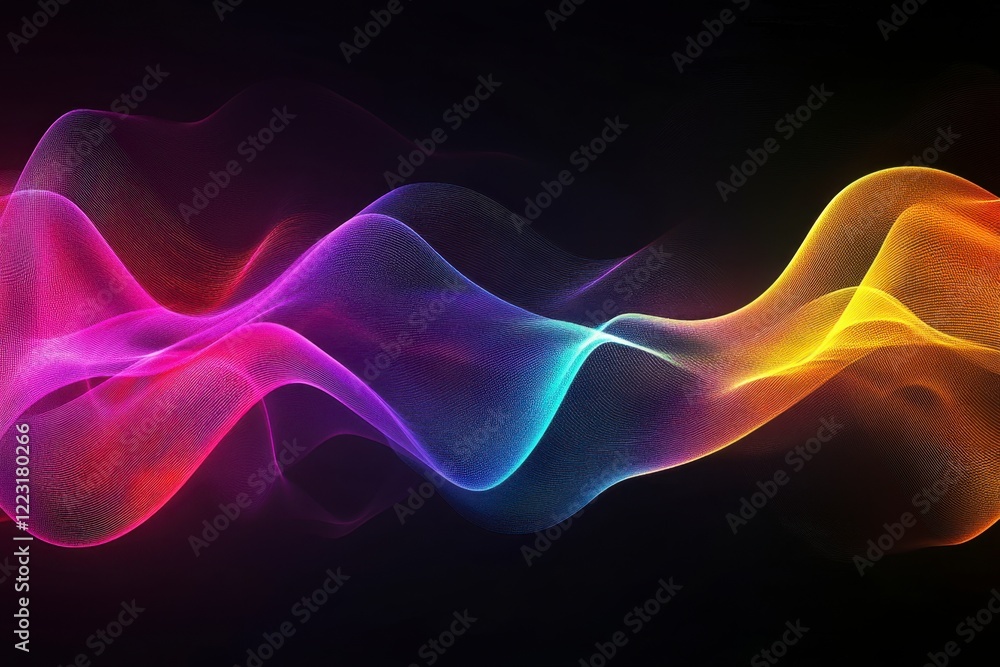 Obraz premium Colorful Abstract Wave Pattern in Smooth Flowing Motion on Black