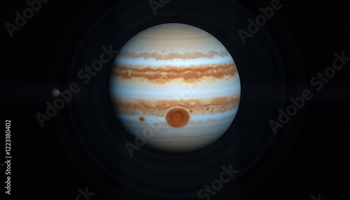 Jupiter showcasing vibrant cloud bands against black space, solar system exploration