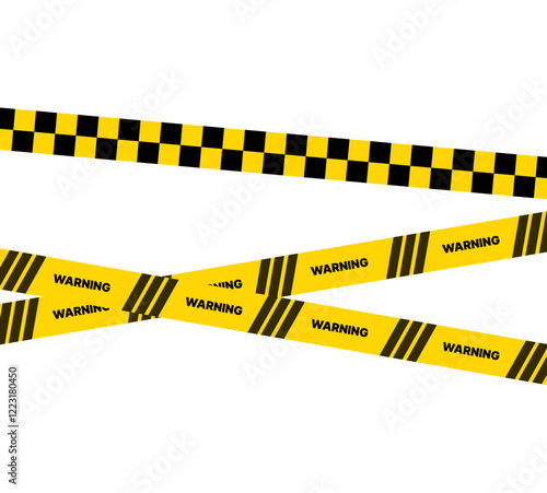 Crossed caution tape stripes. Yellow and black warning tape. Repeating construction, hazard.