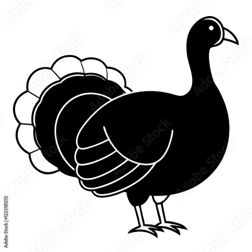 Cute Silhouette of a Turkey line art vector cartoon illustration
