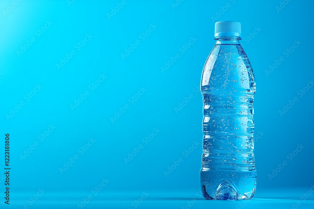 Sparkling water bottle on a gradient blue background promoting world day and the importance of hydration copy space Sparkling water bottle on a gradient blue background promoting world day and the importance of hydration copy space
