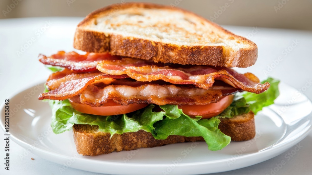 A classic BLT sandwich with crispy bacon, fresh lettuce, tomato slices A classic BLT sandwich with crispy bacon, fresh lettuce, tomato slices