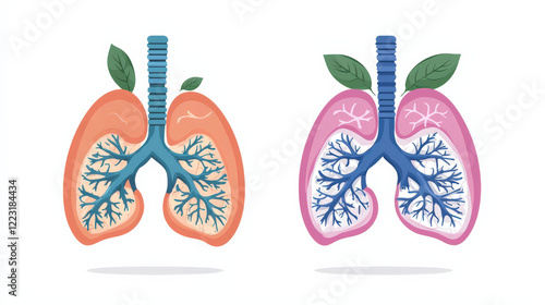 Healthy lungs filled with clean air contrast with polluted lungs, symbolizing impact of smog photo