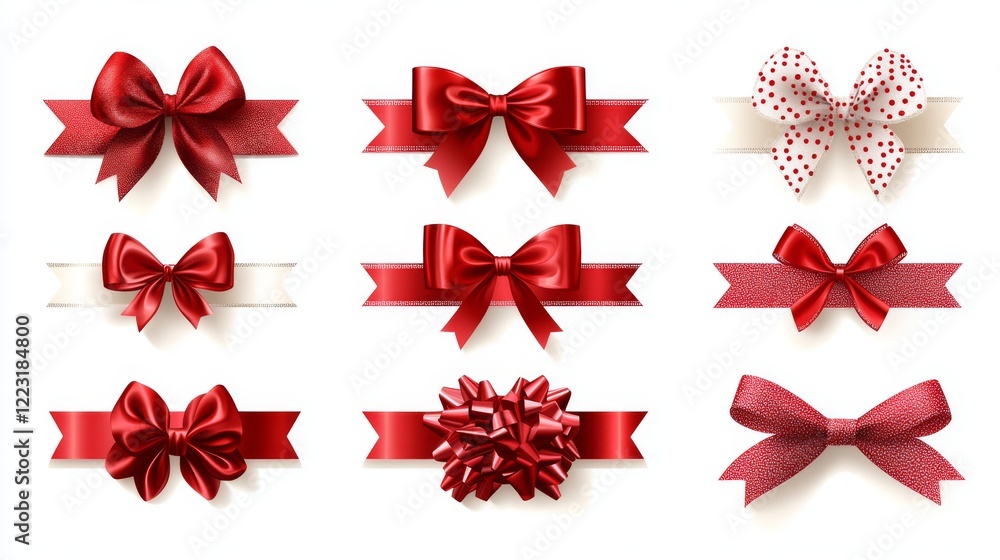 Set of red bows and ribbons isolated on white background Set of red bows and ribbons isolated on white background