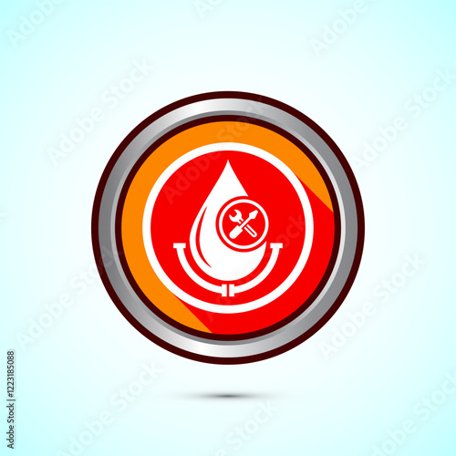 Water supply service icon design illustration. Plumbing repair service sign symbol, Orange shadow button design