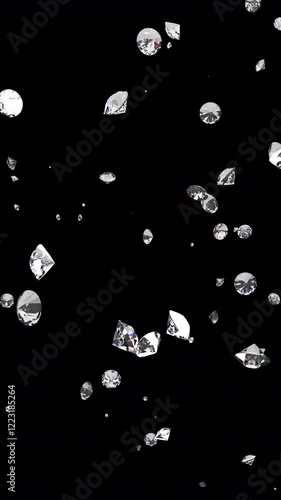 Shiny Diamonds Rotate And Fall In Seamless Loop On Alpha
