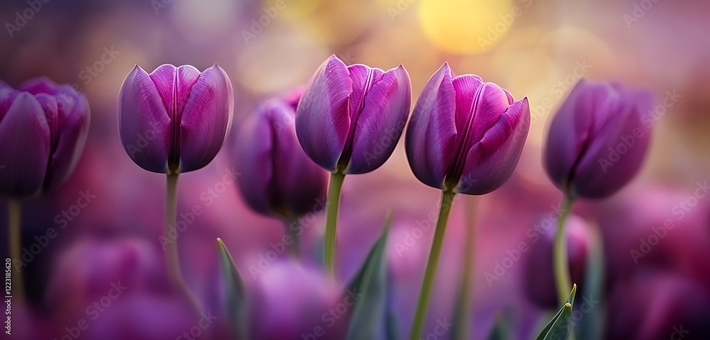 Fototapeta premium Natural garden lush green purple violet flowers springtime vibrant colors
