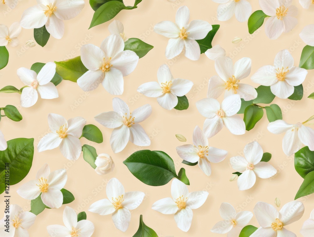 Seamless Jasmine Pattern on Green Background Seamless Jasmine Pattern on Green Background