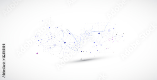 Template for science or technology presentation. Plexus style background with wave art. Vector illustration.