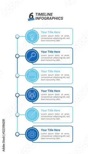 6 Steps Infographic Timeline with Editable Text for Business Presentation, Poster, Banner and Booklet.
