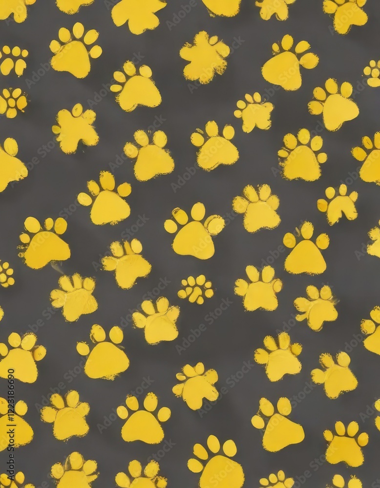 Cheerful yellow paw prints in doodle style for pet-related marketing, pet store, business, vet clinic Cheerful yellow paw prints in doodle style for pet-related marketing, pet store, business, vet clinic