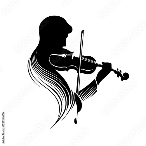 Violinist playing violin in artistic silhouette, transparent background