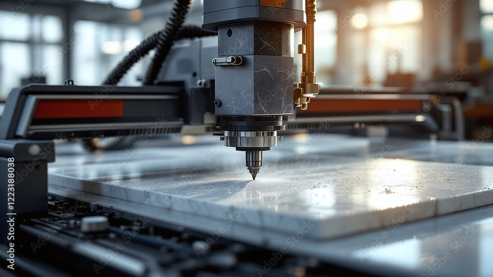 Fototapeta premium Marble machine creating artistic patterns with laser-like precision in a high-tech environment