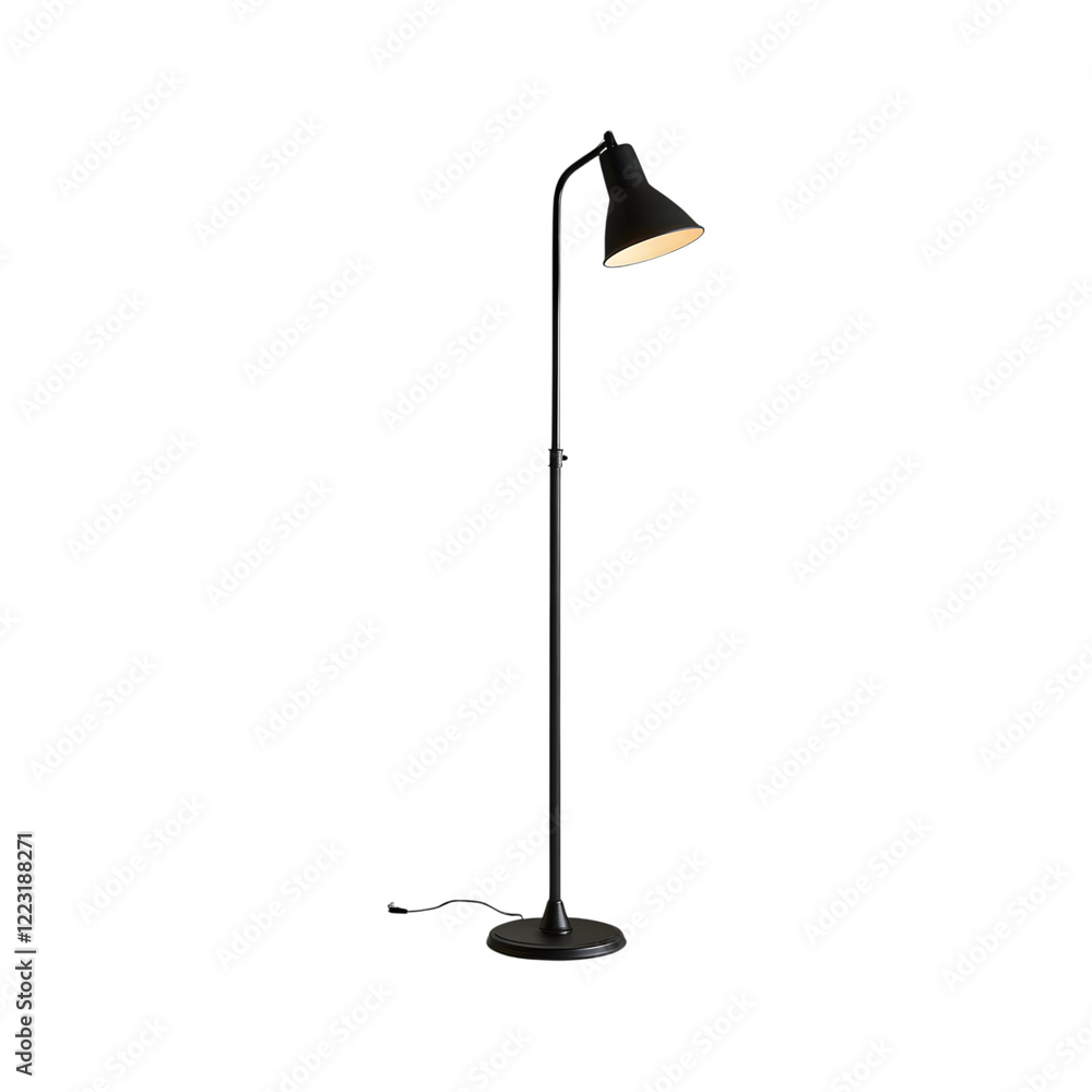 Adjustable Floor Lamp with Matte Black Finish and White Shade Isolated on Transparent Background Adjustable Floor Lamp with Matte Black Finish and White Shade Isolated on Transparent Background