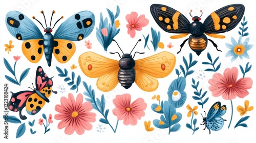 Wallpaper Mural Set of different insects. Colorful vector illustration in flat style. Torontodigital.ca