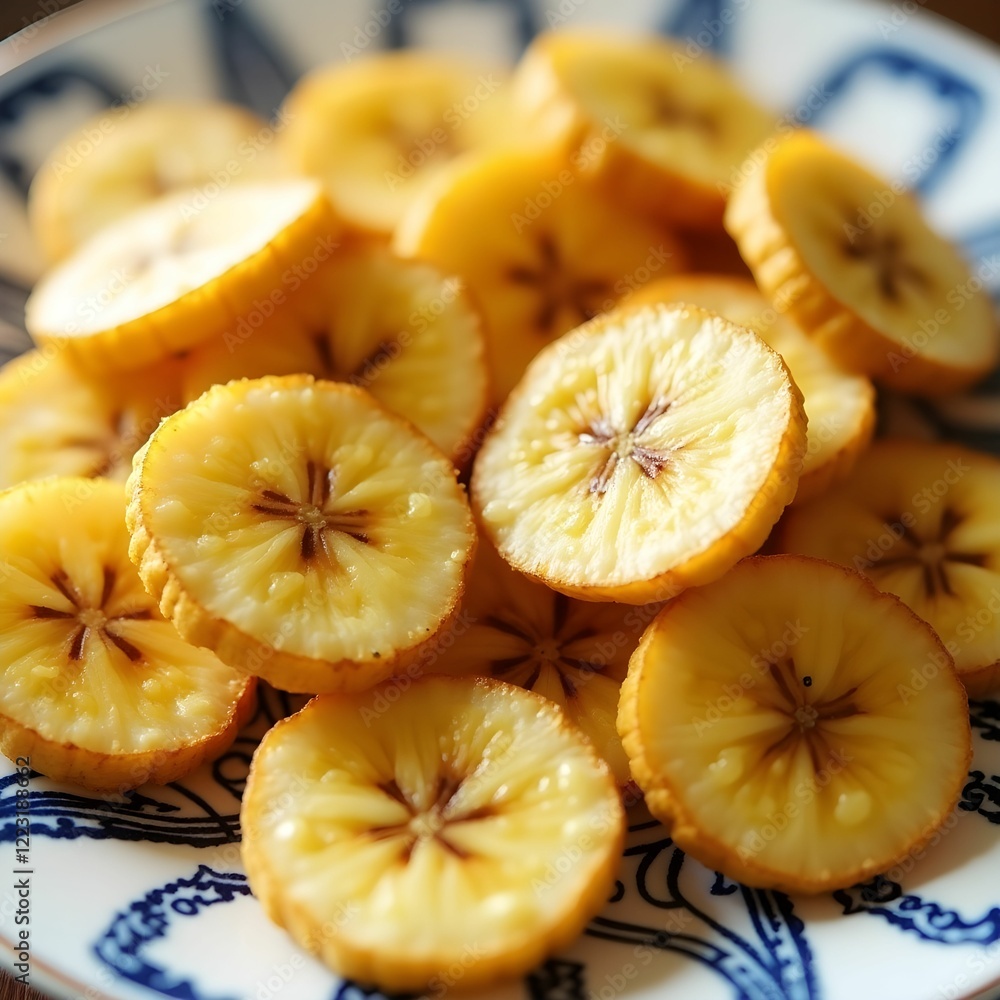 Crispy Fried Banana Slices on a Serving Plate Crispy Fried Banana Slices on a Serving Plate