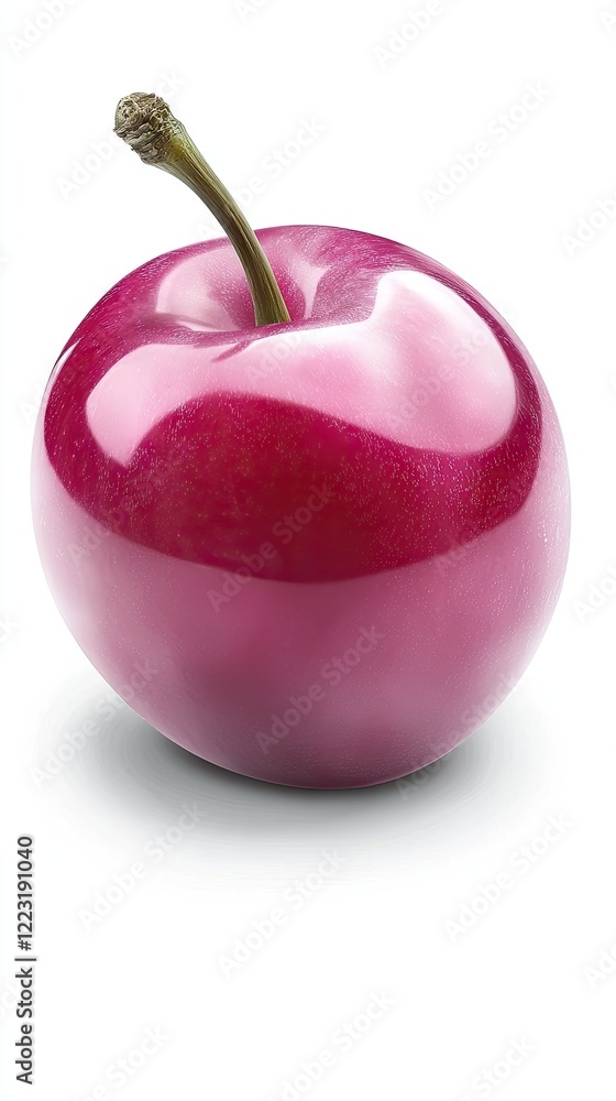 Obraz premium Single ripe red cherry, studio shot, white background, food photography