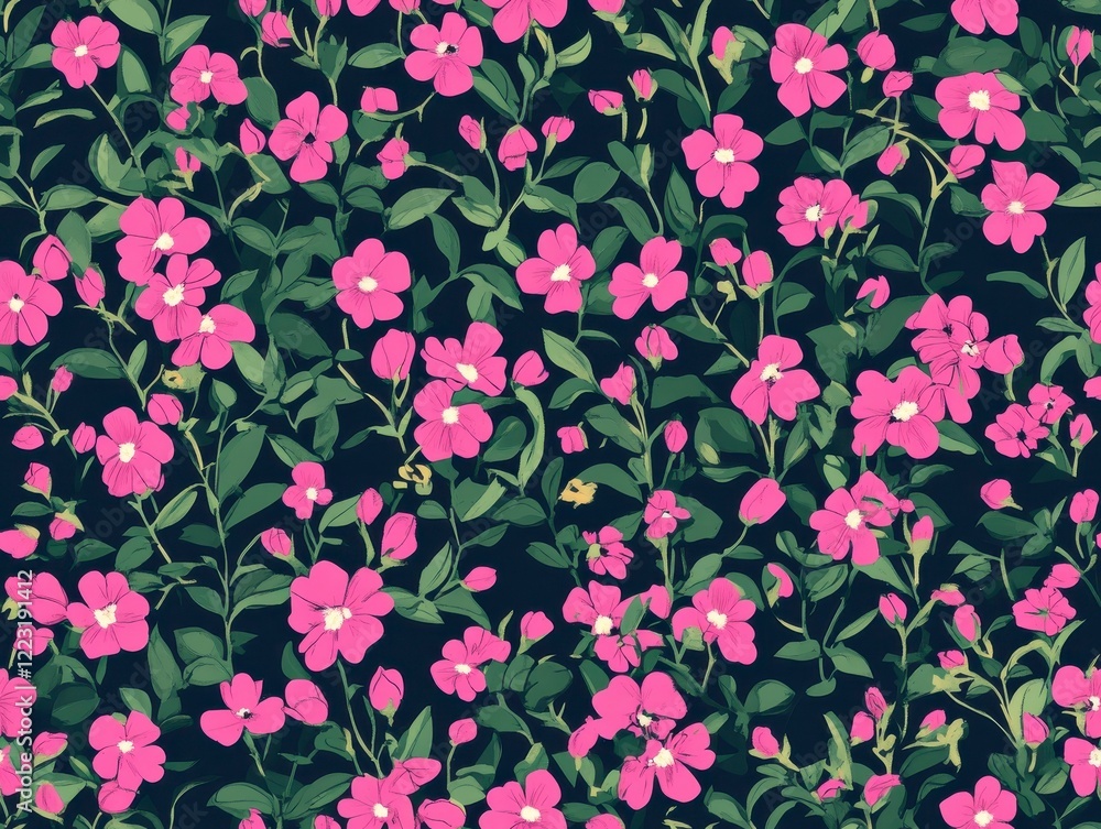 A seamless pattern with mini fuchsia flowers, A seamless pattern with mini fuchsia flowers,