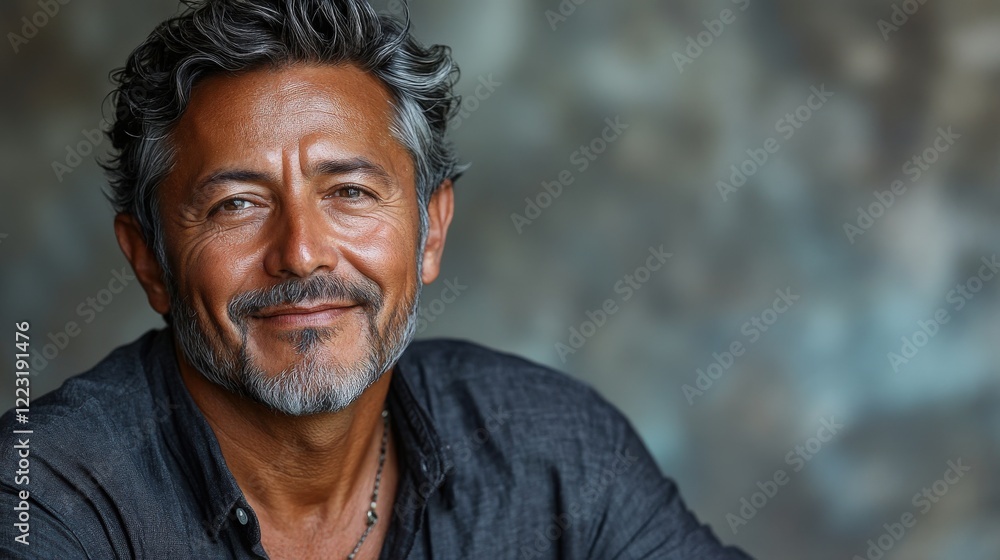 Portrait of a smiling middle-aged man with gray hair against a blurred background Portrait of a smiling middle-aged man with gray hair against a blurred background