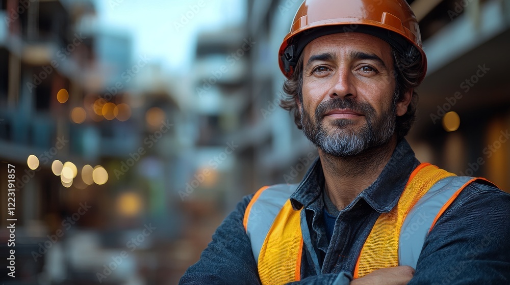 Portrait of handsome indian worker in hardhat looking at camera Portrait of handsome indian worker in hardhat looking at camera
